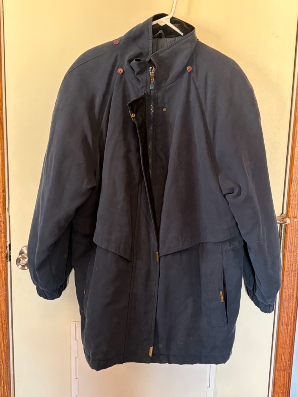 Women's Dark Navy Trench Coat with High Collar